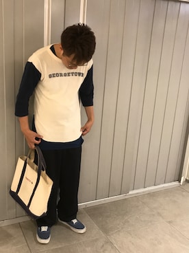 「ラグランTシャツ」｜「アイテム（スラックス）」を使った、Mdskさん（メンズ・173cm）の春コーディネート