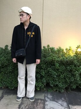 「ブラック×ホワイト」｜「アイテム（ミリタリージャケット）」を使った、Mdskさん（メンズ・173cm）の秋コーディネート