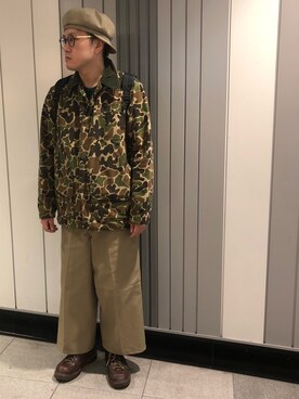 「カモ柄」｜「アイテム（ブーツ）」を使った、Mdskさん（メンズ・173cm）の春コーディネート