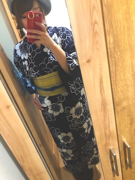 「浴衣コーデ」｜「アイテム（帽子）」を使った、natsuさん（レディース・160cm）の夏コーディネート
