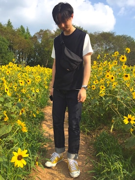 「Scye（サイ）のアイテム（Tシャツ/カットソー）」を使った、ざっちさん（メンズ・173cm）の夏コーディネート