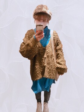 「アイテム（キャスケット、ブラウン系）」を使った、miiさん（レディース・158cm）の冬コーディネート