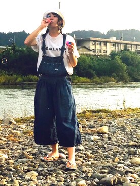「BBQ」｜「アイテム（サロペット/オーバーオール）」を使った、ayaさん（レディース・156cm）の夏コーディネート