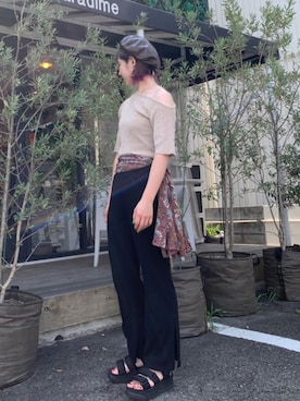 「SHAKA」｜「アイテム（ハンチング/ベレー帽）」を使った、ayaさん（レディース・156cm）の夏コーディネート