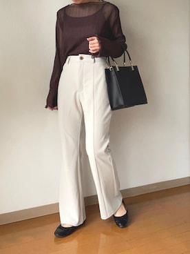 「シア―ブラウス」｜「アイテム（スラックス）」を使った、Reiさん（レディース・155cm）の春コーディネート