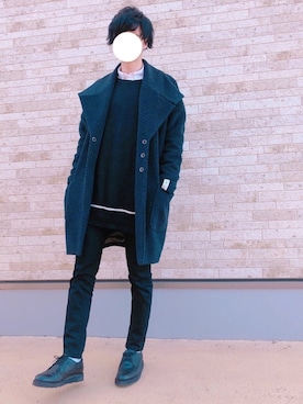 「SHAREEF（シャリーフ）のアイテム（チェスターコート）」を使った、jun。nさん（メンズ・178cm）の冬コーディネート