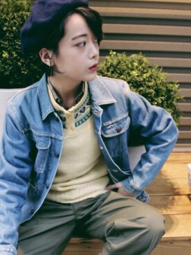「丹寧」｜「アイテム（ジャケット/アウター）」を使った、queertune さん（レディース・164cm）の冬コーディネート
