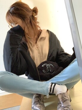 「ハーフアップお団子」｜「アイテム（パーカー）」を使った、yumekaさん（レディース・164cm）の春コーディネート