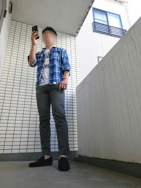 「チェック柄に恋してる」｜「アイテム（スリッポン）」を使った、Leonさん（メンズ・177cm）の秋コーディネート