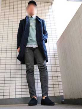 「417 EDIFICE（フォーワンセブンエディフィス）のアイテム（ステンカラーコート）」を使った、Leonさん（メンズ・177cm）の冬コーディネート