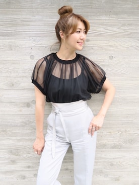 「アイテム（Tシャツ/カットソー、ブラック系）」を使った、Yukimiさん（レディース・168cm）の夏コーディネート