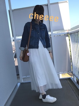 「くつした」｜「アイテム（デニムジャケット）」を使った、Chie_eさん（レディース・159cm）の春コーディネート