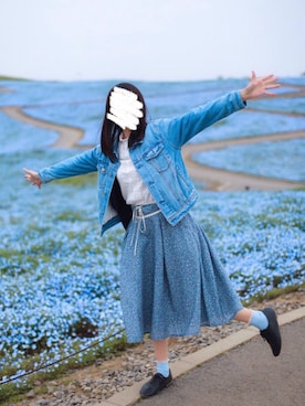 「blue」｜「アイテム（デニムジャケット）」を使った、けろさん（レディース・151cm）の秋コーディネート
