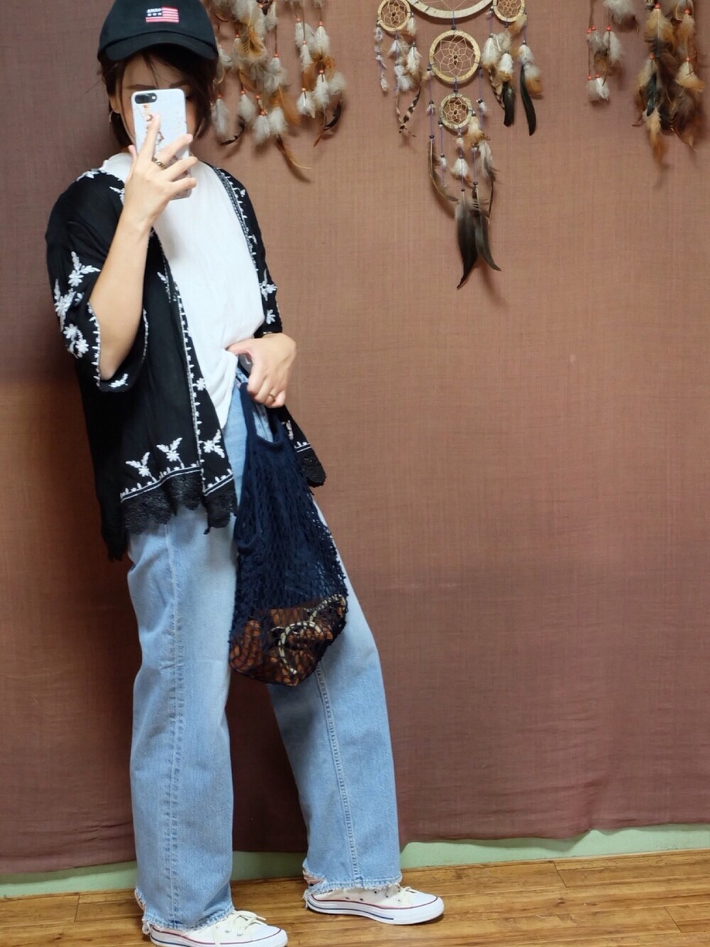 「夏コーデ、カジュアル、summer、ootd、きれいめカジュアル、ワッフルスリーブレスt、休日スタイル、ゆるコーデ、AZUL by moussy、神デニム」｜「AZUL by moussyのハイウエストクラッシュワイドデニム（デニムパンツ、ブルー系）」を使った、Manami さん（レディース・163cm）の夏コーディネートの1枚目の写真