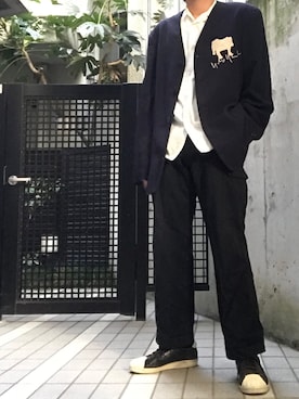 「Yohji Yamamoto POUR HOMME（ヨウジヤマモトプールオム）のアイテム（ノーカラージャケット）」を使った、蟲さん（メンズ・172cm）の夏コーディネート