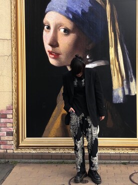 「花柄」｜「アイテム（その他アウター）」を使った、蟲さん（メンズ・172cm）の冬コーディネート