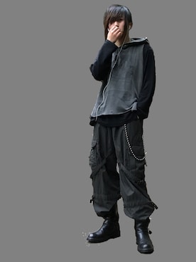 「Yohji Yamamoto（ヨウジヤマモト）のアイテム（ブーツ）」を使った、蟲さん（メンズ・172cm）の春コーディネート