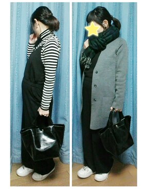 「大判ストール」｜「アイテム（サロペット/オーバーオール）」を使った、MiRiさん（レディース・150cm）の秋コーディネート