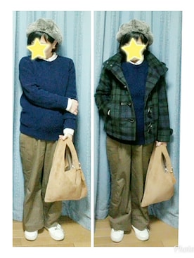 「フランネルシャツ」｜「アイテム（ハンチング/ベレー帽）」を使った、MiRiさん（レディース・150cm）の冬コーディネート