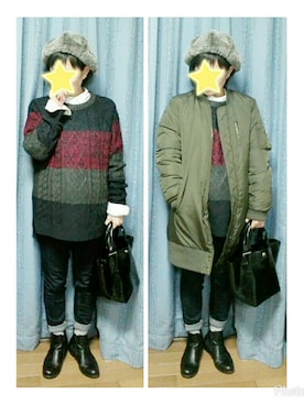 「フランネルシャツ」｜「アイテム（ハンチング/ベレー帽）」を使った、MiRiさん（レディース・150cm）の冬コーディネート