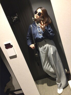 「サングラススタイル」｜「アイテム（スラックス）」を使った、Jane jun Kさん（レディース・159cm）の春コーディネート