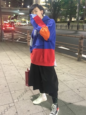 「COMME des GARCONS（コムデギャルソン）のアイテム（その他パンツ、ブラック系）」を使った、mura＿masaさん（メンズ・165cm）の春コーディネート