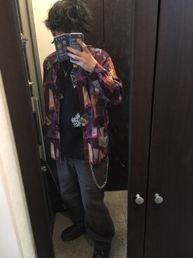 「JUNYA WATANABE MAN（ジュンヤワタナベマン）の2017FW ワッペンアップリケTシャツ（Tシャツ/カットソー、ブラック系）」を使った、mura＿masaさん（メンズ・165cm）の春コーディネート