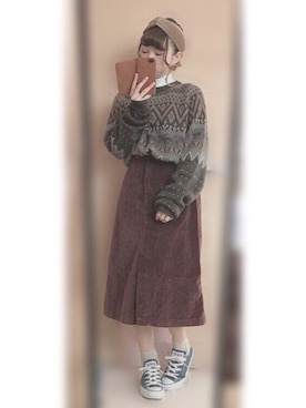「ベロアスカート」｜「アイテム（その他）」を使った、愛海さん（レディース・153cm）の冬コーディネート