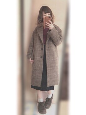「ベロアスカート」｜「アイテム（チェスターコート）」を使った、愛海さん（レディース・153cm）の冬コーディネート
