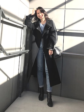 「ZOZO（ゾゾ）のスリムテーパードデニムパンツ［WOMEN］（デニムパンツ）」を使った、asukaviolaさん（レディース・170cm）の冬コーディネート