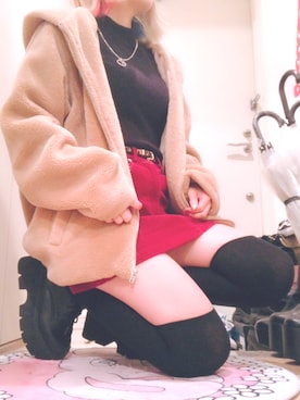 「ニーハイソックス」｜「アイテム（ブルゾン）」を使った、ゆっきーな ʚ♡ɞさん（レディース・155cm）の冬コーディネート