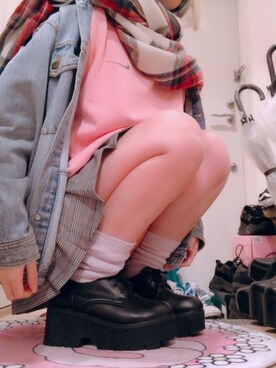 「いいね返し」｜「アイテム（デニムジャケット）」を使った、ゆっきーな ʚ♡ɞさん（レディース・155cm）の冬コーディネート