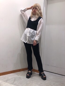 「WEGO（ウィゴー）のWEGO/ビッグシルエットシアーシャツ（シャツ/ブラウス、ホワイト系）」を使った、ゆっきーな ʚ♡ɞさん（レディース・154cm）の夏コーディネート