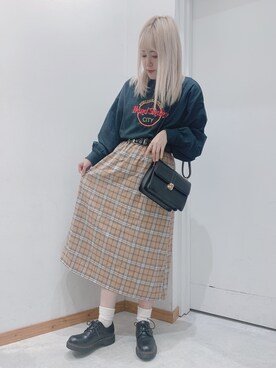 「WEGO（ウィゴー）のWEGO/ボリュームスリーブ刺繍ロンT（Tシャツ/カットソー、グリーン系）」を使った、ゆっきーな ʚ♡ɞさん（レディース・154cm）の夏コーディネート