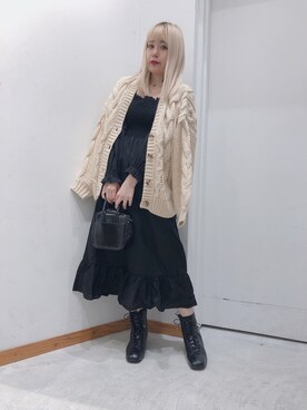 「WEGO（ウィゴー）のWEGO/ケーブルミドルカーディガン（カーディガン/ボレロ、ベージュ系）」を使った、ゆっきーな ʚ♡ɞさん（レディース・154cm）の秋コーディネート