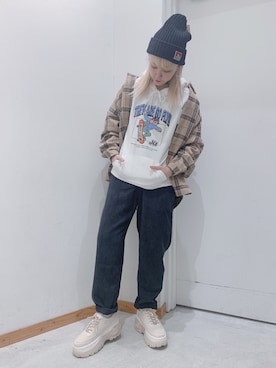 「BEN DAVIS（ベンデイビス）のアイテム（ニットキャップ/ビーニー）」を使った、ゆっきーな ʚ♡ɞさん（レディース・155cm）の秋コーディネート