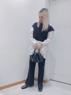 「WEGO（ウィゴー）のWEGO/サイドベルトベストレイヤードチュニック（シャツ/ブラウス、ブラック系）」を使った、ゆっきーな ʚ♡ɞさん（レディース・154cm）の秋コーディネート