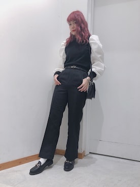 「WEGO（ウィゴー）のWEGO/パフギャザースリーブニット（ニット/セーター、ブラック系）」を使った、ゆっきーな ʚ♡ɞさん（レディース・154cm）の秋コーディネート
