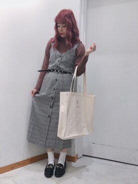 「グレンチェック」｜「アイテム（ジャンパースカート）」を使った、ゆっきーな ʚ♡ɞさん（レディース・155cm）の秋コーディネート