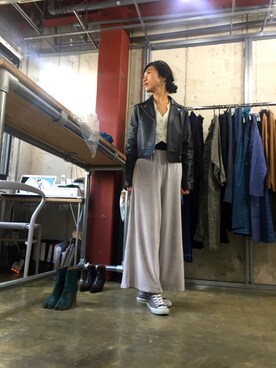 「alexanderwang（アレキサンダーワン）のアイテム（ライダースジャケット）」を使った、yuccaさん（レディース・163cm）の秋コーディネート