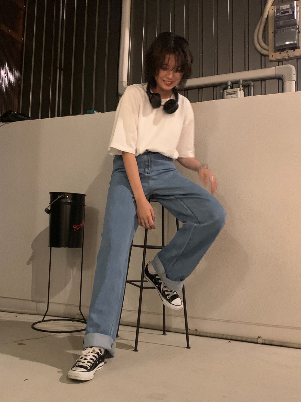 「GU、コンバース、プチプラ、プチプラコーデ、ジーンズ、Tシャツ、Tシャツ×デニム、今日のコーデ、着回しコーデ、お洒落さんとつながりたい」｜「GUのアイテム（デニムパンツ、ブルー系）」を使った、mikupipi17さん（レディース・162cm）の夏コーディネートの1枚目の写真
