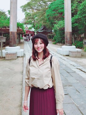 「UNIQLO（ユニクロ）のアイテム（ハンチング/ベレー帽、ブラック系）」を使った、sh!h☆さん（レディース）の秋コーディネート