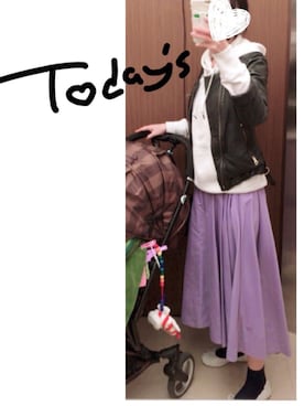 「ラベンダー」｜「アイテム（ライダースジャケット）」を使った、はるさん（レディース・159cm）の春コーディネート