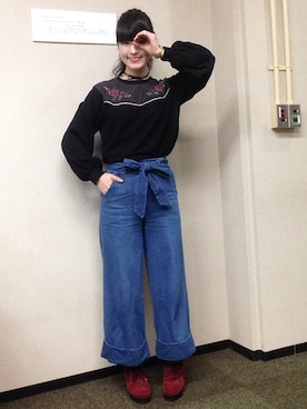 「刺繍」｜「アイテム（ブーティ）」を使った、Marinaさん（レディース・168cm）の冬コーディネート