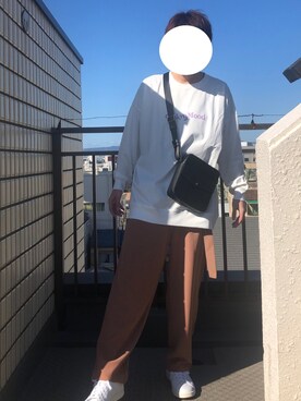 「MONO-MART（モノマート）のシルケットライク天竺 オーバーサイズイラストプリントL/Sカットソー/バックプリント（Tシャツ/カットソー）」を使った、Rさん（メンズ・174cm）の秋コーディネート