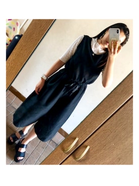 「黒サンダル」｜「アイテム（オールインワン・サロペット）」を使った、mkhさん（レディース・154cm）の秋コーディネート