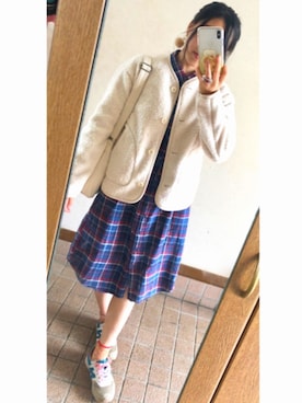 「ボアフリース」｜「アイテム（アクセサリー）」を使った、mkhさん（レディース・154cm）の秋コーディネート