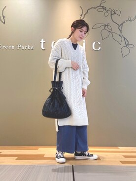 「earth music&ecology（アースミュージックアンドエコロジー）のケーブルヘンリーネックニットワンピース　＊（ワンピース）」を使った、miharu386さん（レディース・160cm）の秋コーディネート