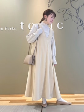 「ELENCARE DUE（エレンカーレデュエ）のアイテム（ジャンパースカート）」を使った、miharu386さん（レディース・160cm）の冬コーディネート