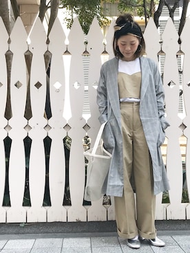 「WHITE LINE（ホワイトライン）のアイテム（チェスターコート）」を使った、mika tamuraさん（レディース・158cm）の春コーディネート